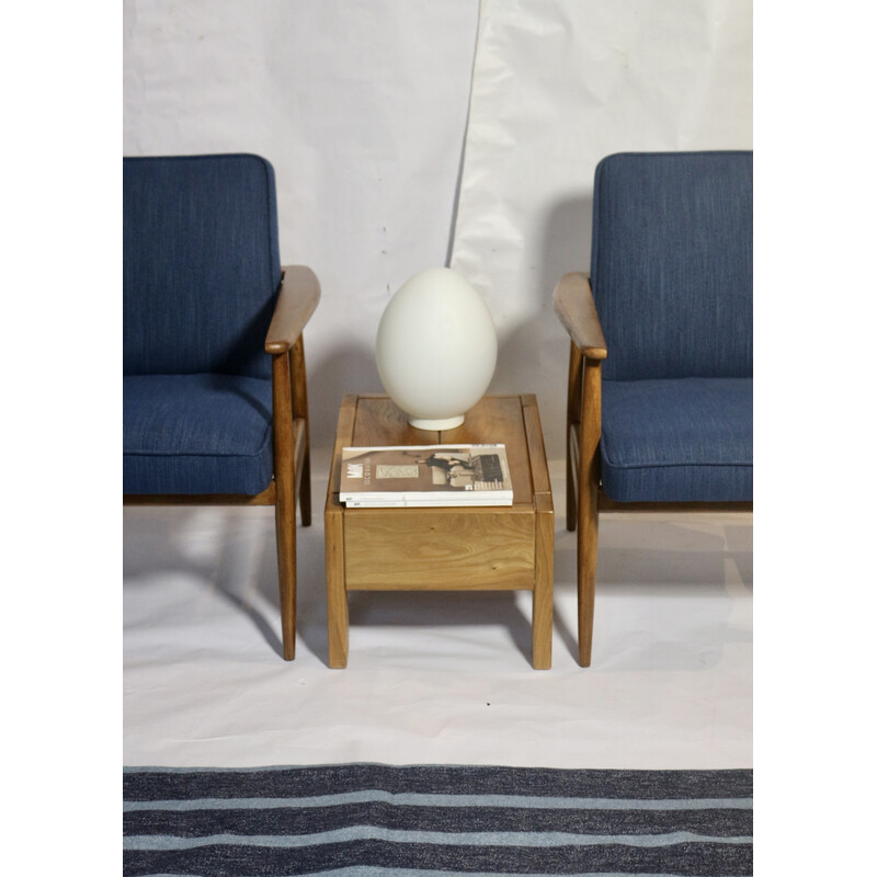 Pair of vintage blue fabric and wood armchairs by M. Zieliński, 1960