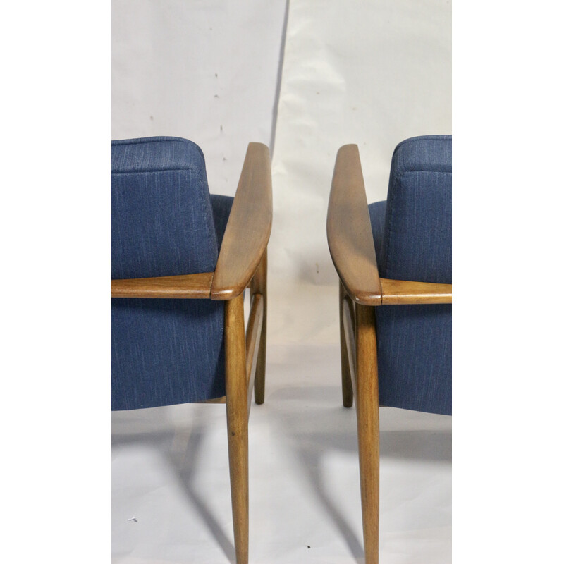 Pair of vintage blue fabric and wood armchairs by M. Zieliński, 1960