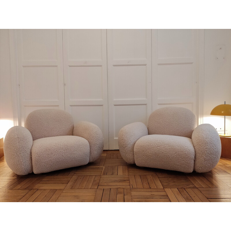 Paar vintage "Love seat" fauteuils in stof, Italië 1970