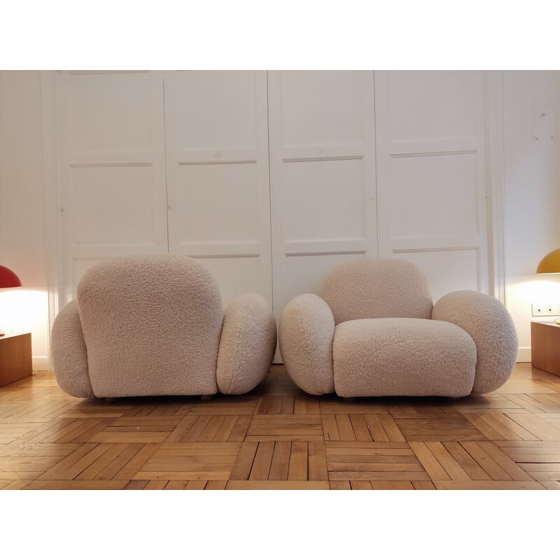 Pair of vintage armchairs "Love seat" in fabric, Italy 1970s