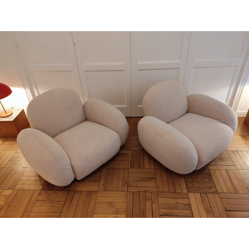 Pair of vintage armchairs "Love seat" in fabric, Italy 1970s