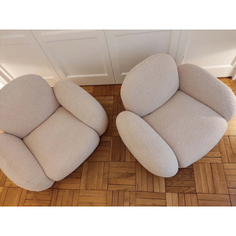 Paar vintage "Love seat" fauteuils in stof, Italië 1970