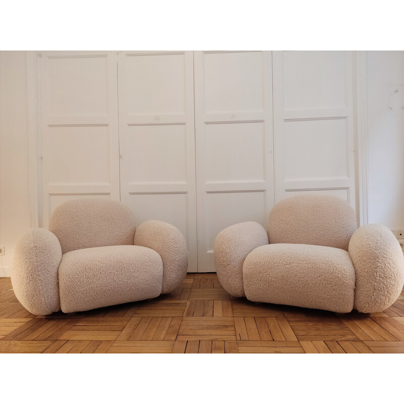 Paar vintage "Love seat" fauteuils in stof, Italië 1970