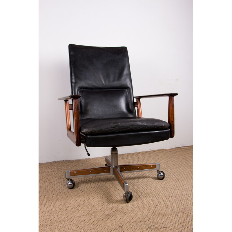 Fauteuil vintage modèle 419 en palissandre et cuir par Arne Vodder pour Sibast, Danemark 1960