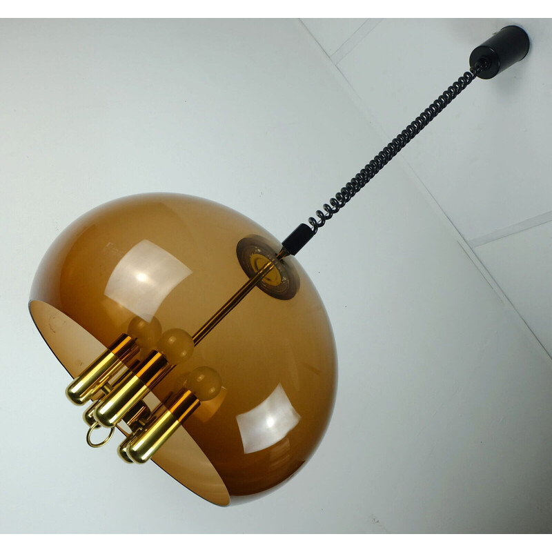 Vintage space age pendant lamp in acrylic and brass by Richard Essig, Germany 1970s