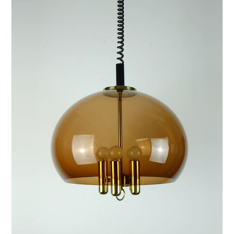 Lampada a sospensione vintage dell'era spaziale in acrilico e ottone di Richard Essig, Germania anni '70