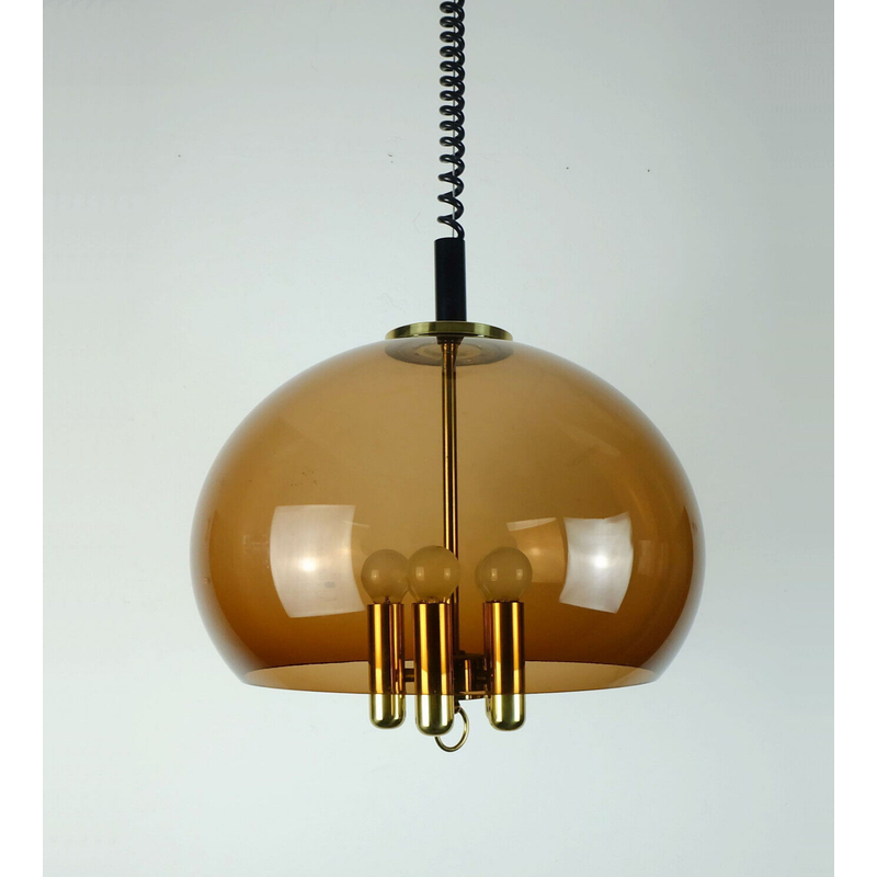 Lámpara colgante vintage space age en acrílico y latón de Richard Essig, Alemania años 70