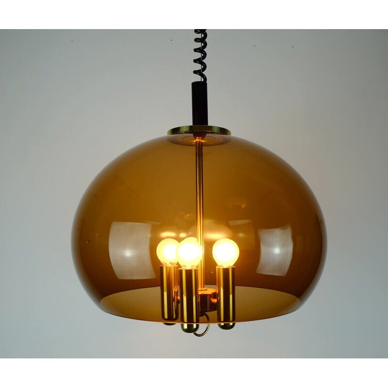 Vintage space age pendant lamp in acrylic and brass by Richard Essig, Germany 1970s