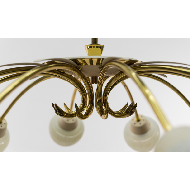 Vintage sputnik pendant lamp in lacquered metal, brass and glass, 1950s