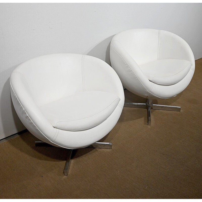 Pair of vintage leatherette ball chairs by Carlo Bimbi, Italy 1970s