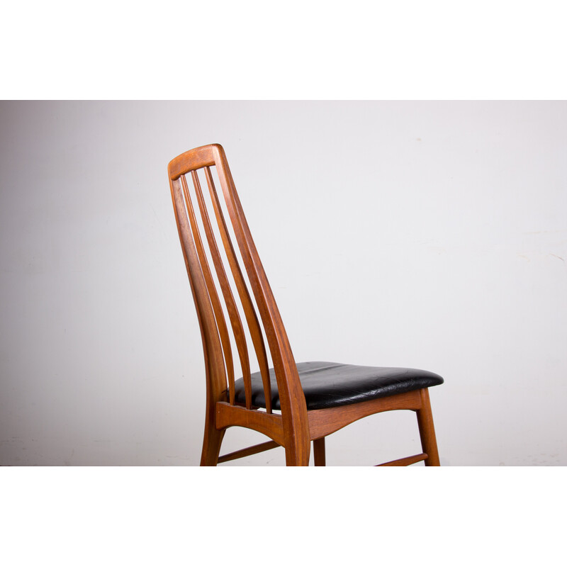 Set of 6 vintage chairs in teak and black leatherette by Niels Koefeod for Koefoeds Mobelfabrik, Denmark 1960s