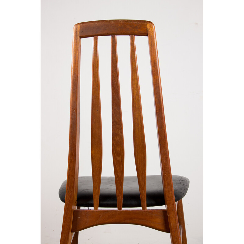 Lot de 6 chaises vintage en teck et skaï noir par Niels Koefeod pour Koefoeds Mobelfabrik, Danemark 1960