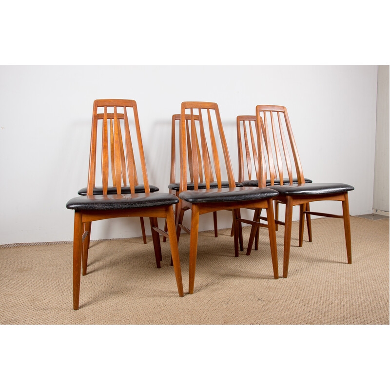 Conjunto de 6 cadeiras vintage em teca e skai preto de Niels Koefeod para Koefoeds Mobelfabrik, Dinamarca 1960