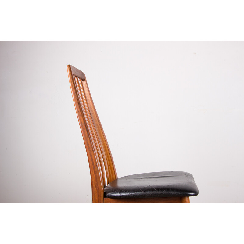 Set of 6 vintage chairs in teak and black leatherette by Niels Koefeod for Koefoeds Mobelfabrik, Denmark 1960s