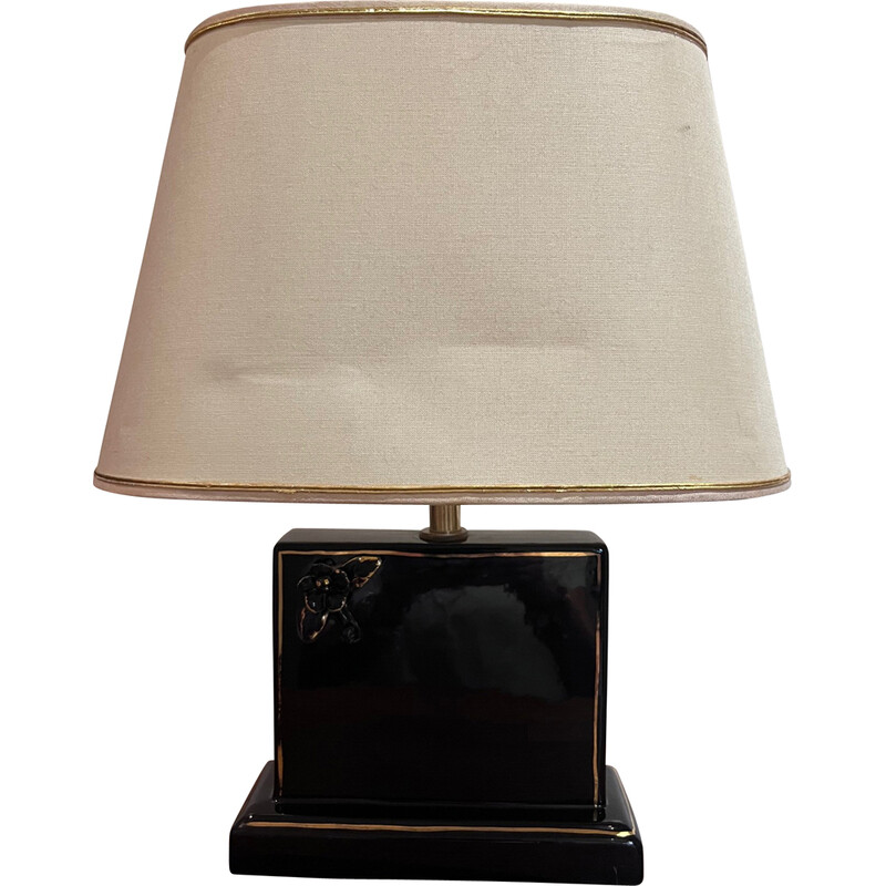 Lampe vintage en céramique et tissu, 1980