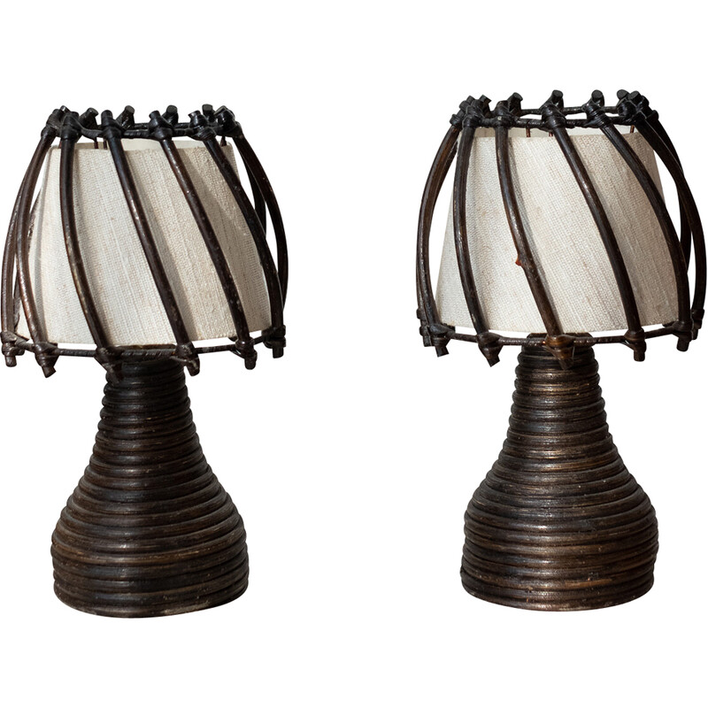 Ein Paar Vintage-Lampen von Louis Sognot aus Rattan, 1950
