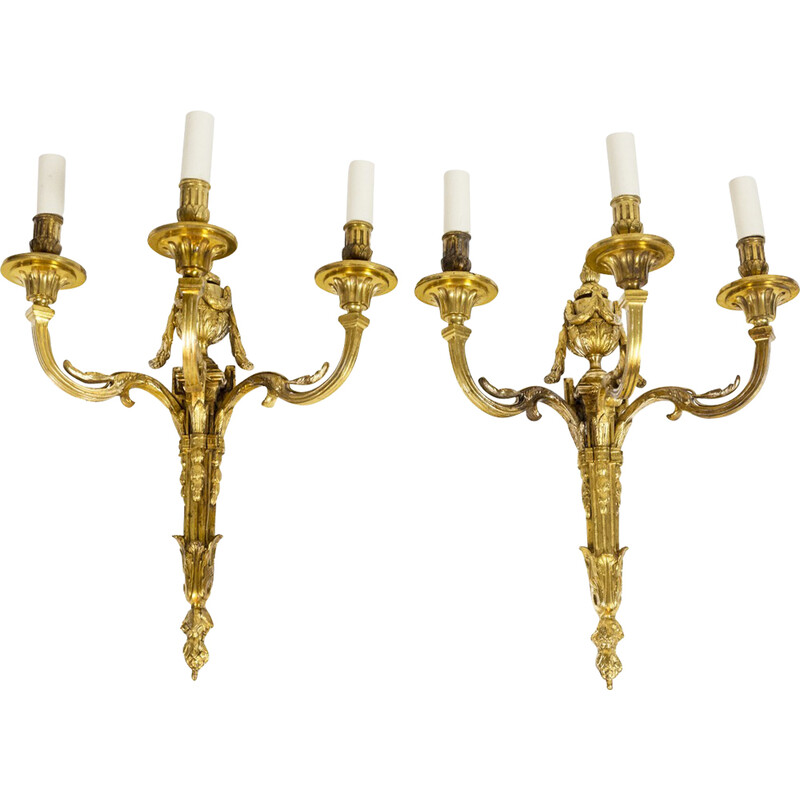 Pair of vintage gilt bronze wall lamps, 1880