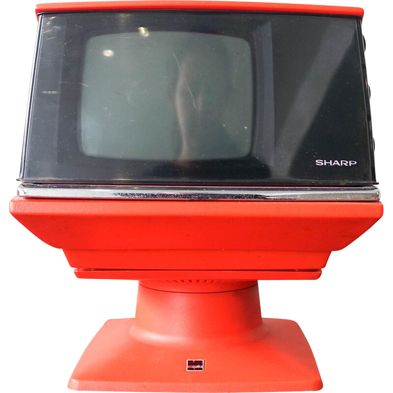 Vintage orange Sharp 5P 12G TV portátil em cubo, 1970s