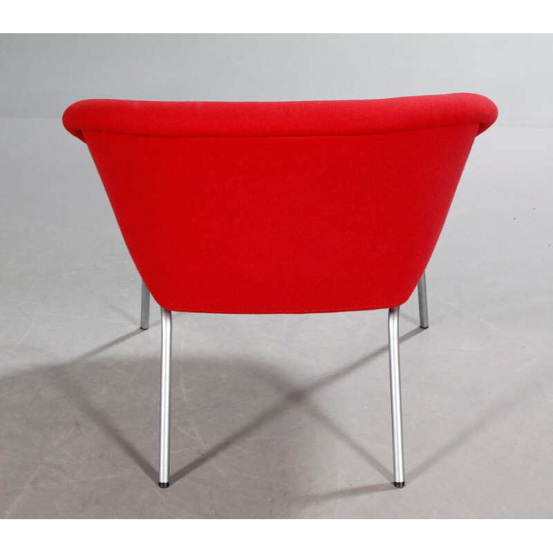 Sillón vintage 369 en lana roja y acero cromado para Knoll, Alemania 1956