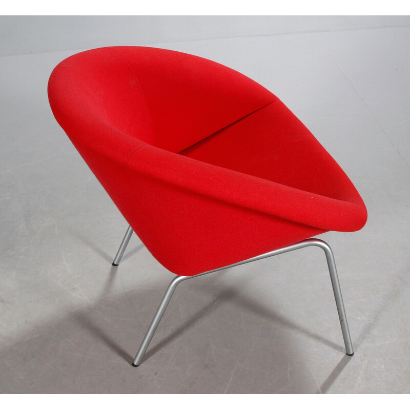 Fauteuil vintage 369 en laine rouge et acier chromé pour Knoll, Allemagne 1956