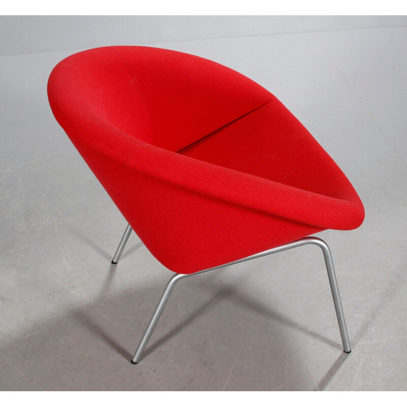 Vintage 369 fauteuil in rode wol en chroomstaal voor Knoll, Duitsland 1956