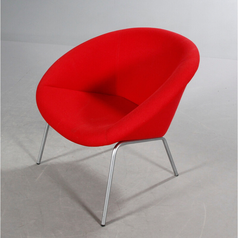 Vintage 369 armchair in red wool and chromed steel for Knoll, Germany 1956s