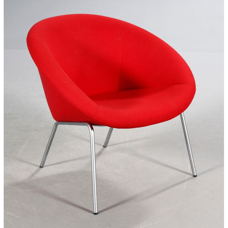 Fauteuil vintage 369 en laine rouge et acier chromé pour Knoll, Allemagne 1956