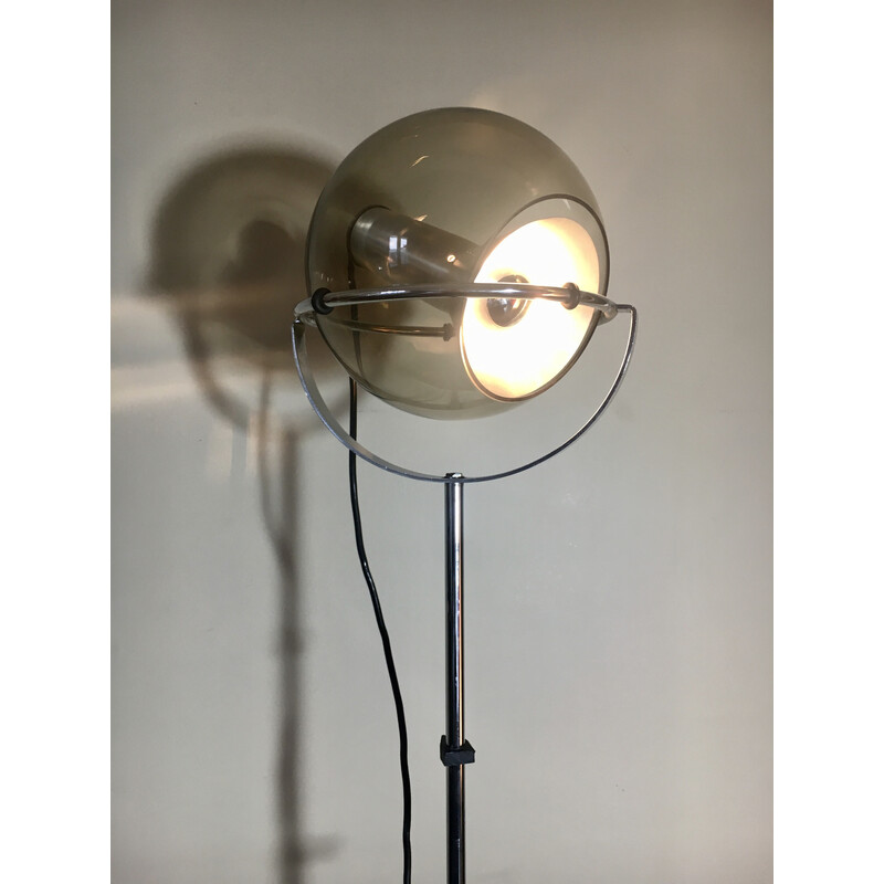 Candeeiro de pé Vintage Ball em vidro, alumínio e metal cromado por Frank Ligtelijn para Raak