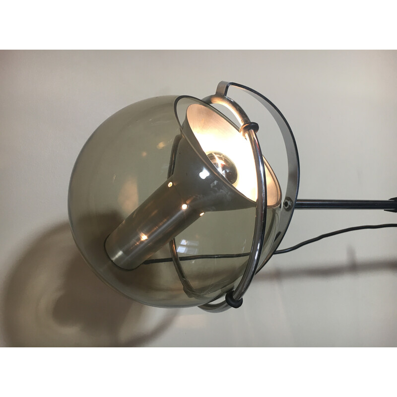Lampada da terra vintage Ball in vetro, alluminio e metallo cromato di Frank Ligtelijn per Raak