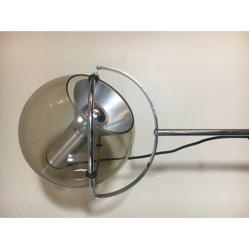 Lampada da terra vintage Ball in vetro, alluminio e metallo cromato di Frank Ligtelijn per Raak