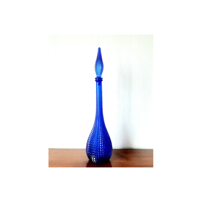 Carafe vintage d'Empoli bleu diamant