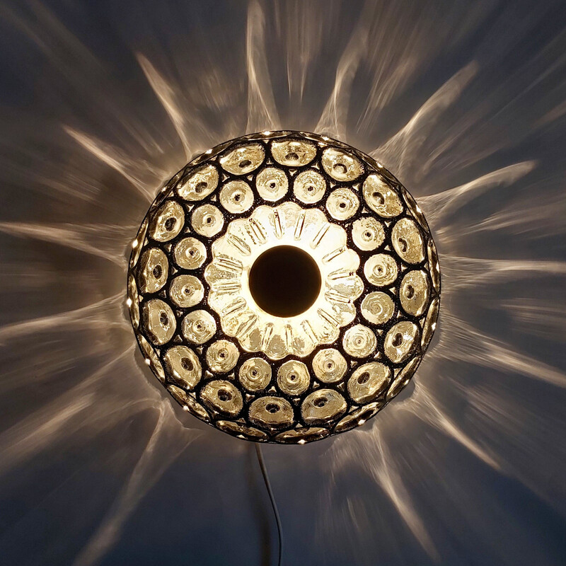 Mid-century iron ring and glass ceiling lamp by Limburg, Germany 1960s