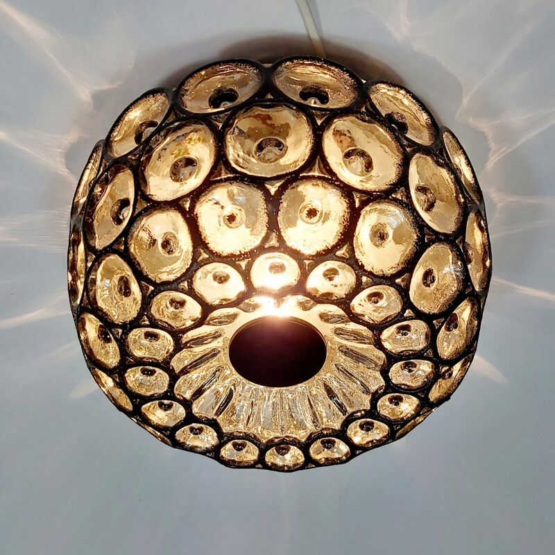 Mid-century iron ring and glass ceiling lamp by Limburg, Germany 1960s