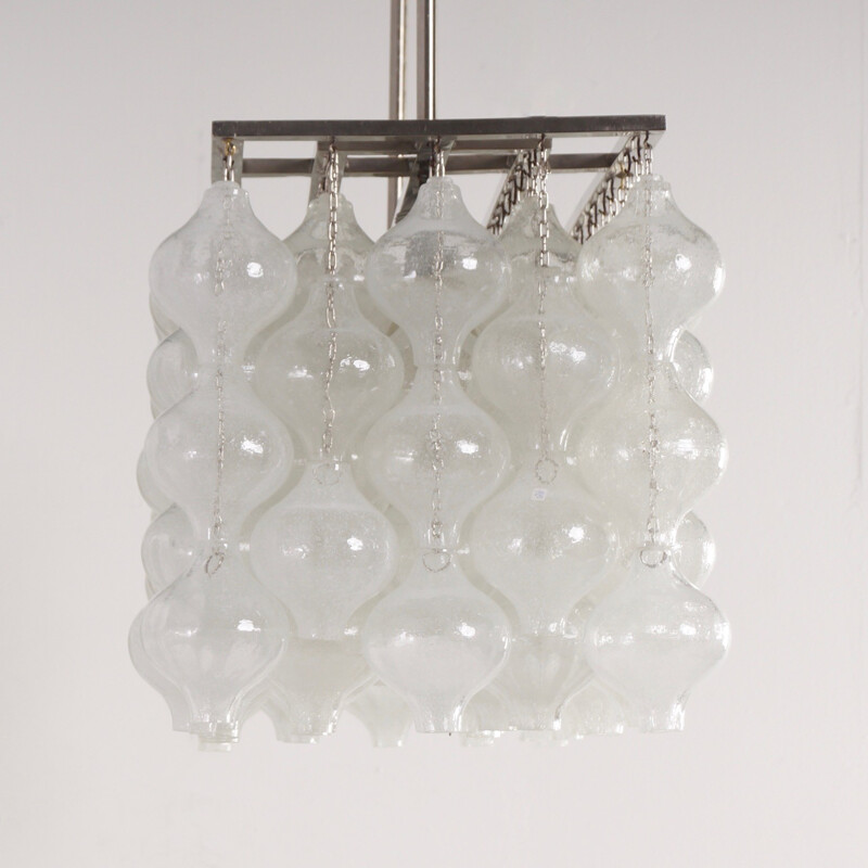 Vintage Tulipan iron and glass chandelier for Kalmar, Austria 1960