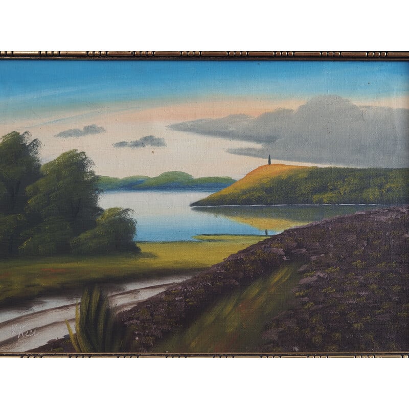 Vintage painting "The Landscape with Hills" by V. Kier, 1970s
