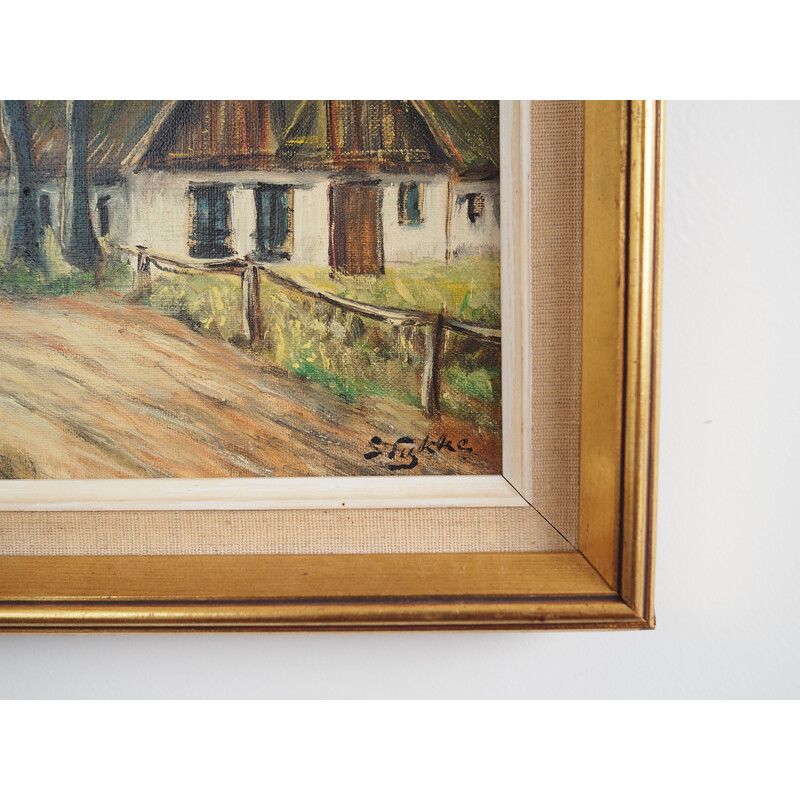 Vintage schilderij "De boerderij onder de wilgen", jaren 1960