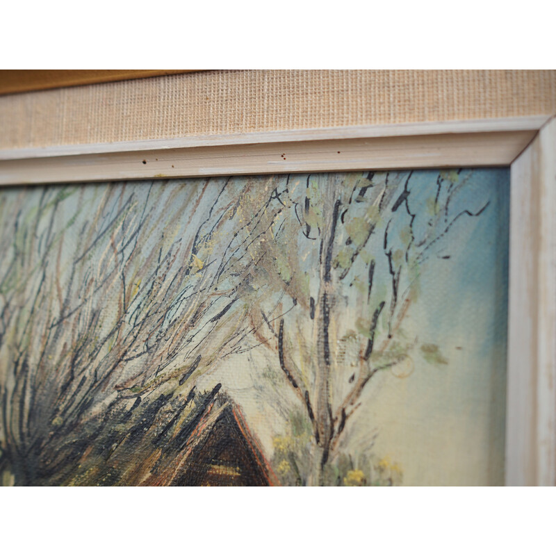 Vintage painting "The Farm under the Willows", 1960s