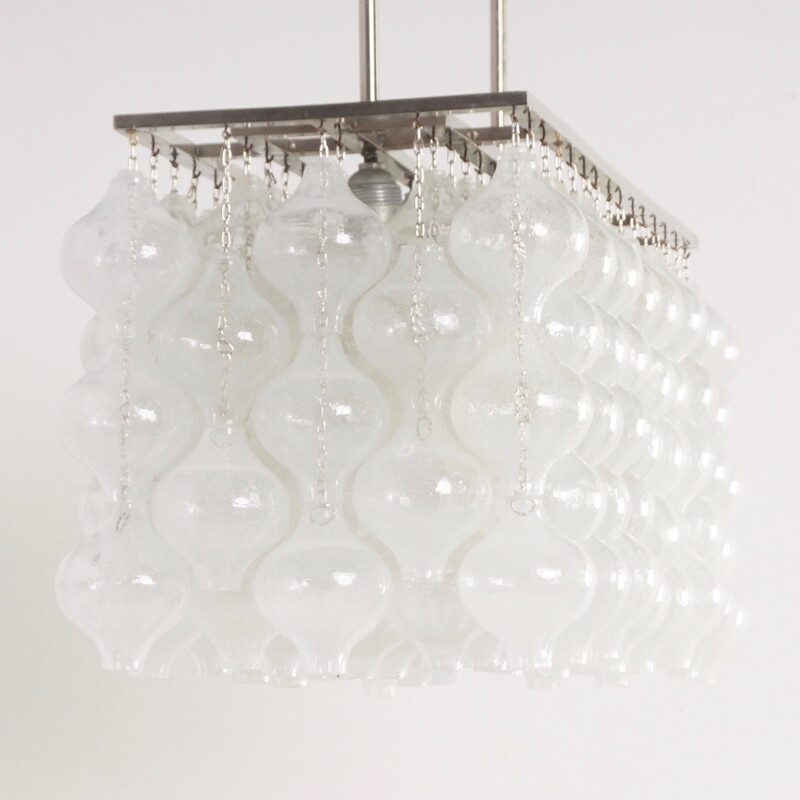 Vintage Tulipan iron and glass chandelier for Kalmar, Austria 1960