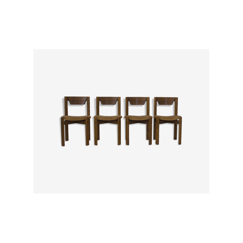Conjunto de 4 cadeiras de nogueira e veludo vintage, 1960