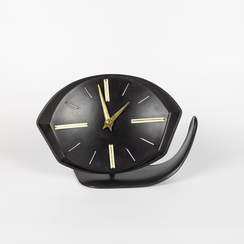 Horloge vintage en bakélite et laiton par Prim, Tchécoslovaquie 1950