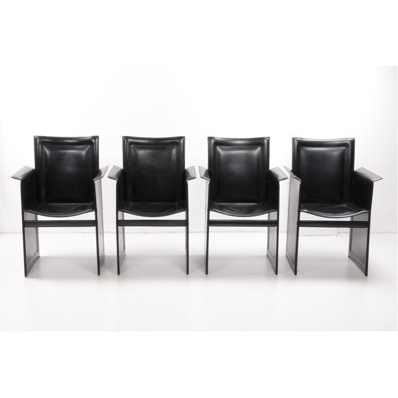 Set of 4 vintage Solaria leather dining chairs by Arrben, Italy 1970s