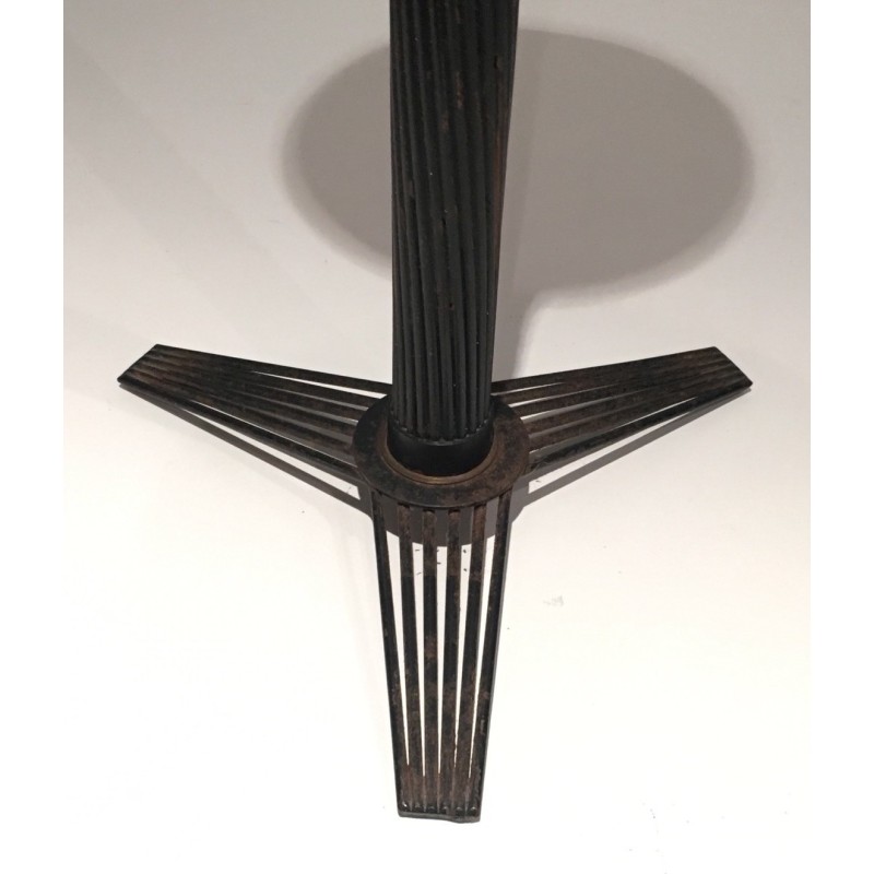 Vintage brass ashtray on black lacquered metal wire stand, 1950