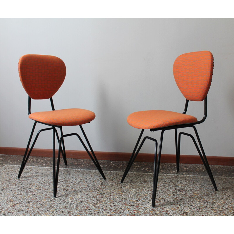 Pair of mid-century orange dining chairs - 1950s