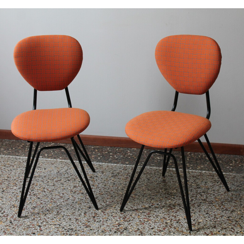 Pair of mid-century orange dining chairs - 1950s