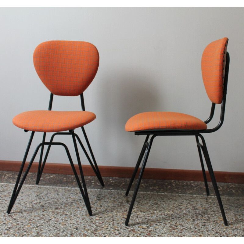 Pair of mid-century orange dining chairs - 1950s