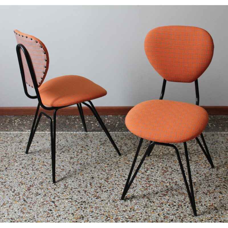 Pair of mid-century orange dining chairs - 1950s