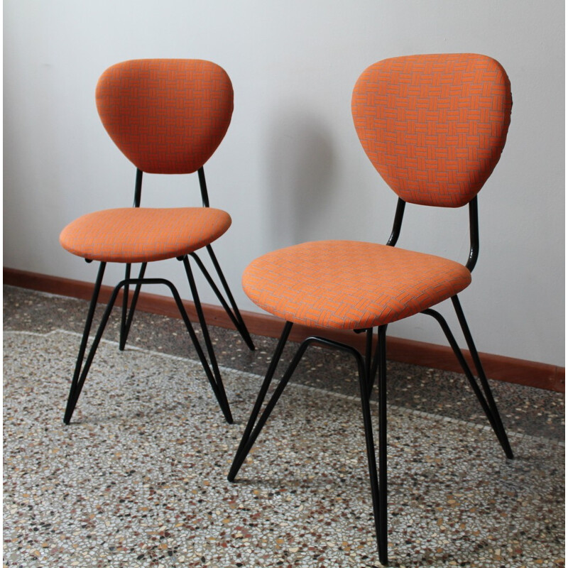 Pair of mid-century orange dining chairs - 1950s