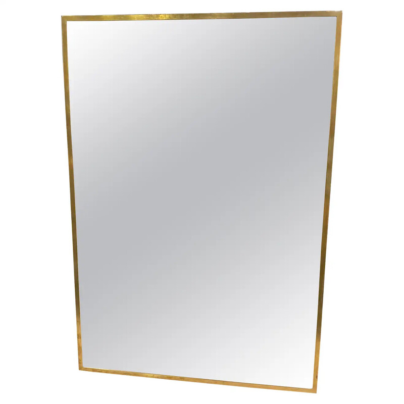 Mid-century brass rectangular Italian wall mirror, 1960s