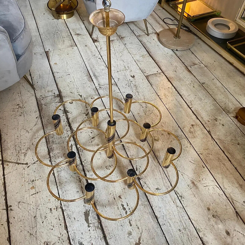 Vintage Italian brass chandelier by Gaetano Sciolari, 1970s