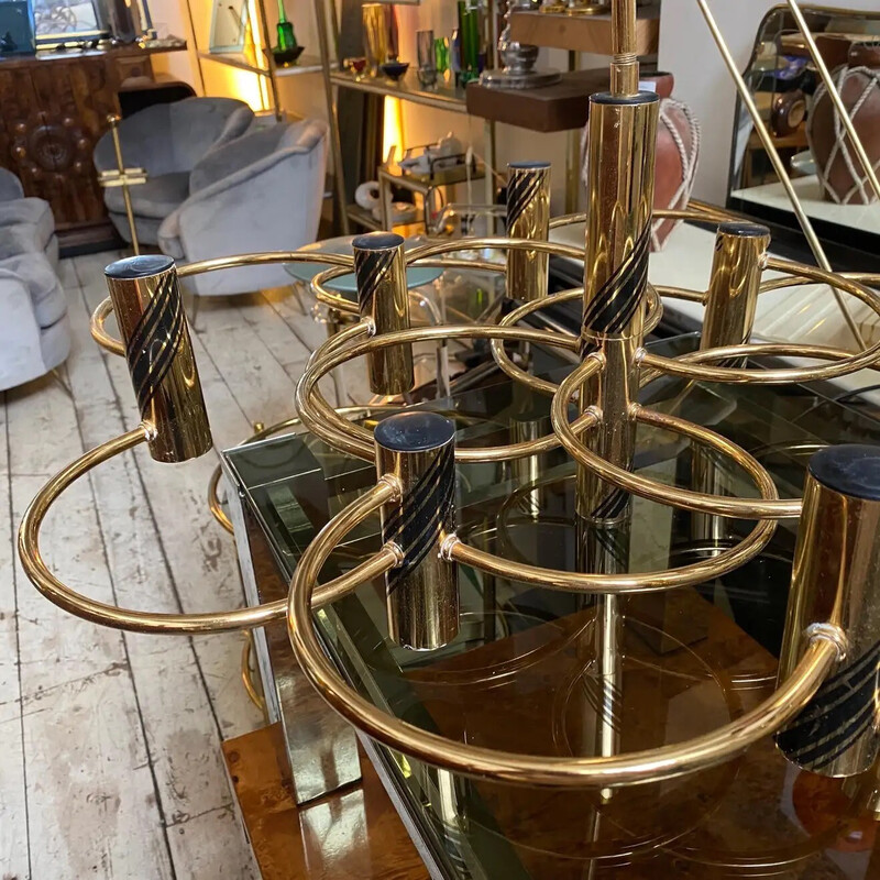 Vintage Italian brass chandelier by Gaetano Sciolari, 1970s